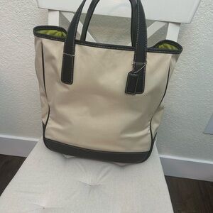 Coach Hampton 7707 Cream Canvas Leather Trimmed Double Handle Tote Book Bag